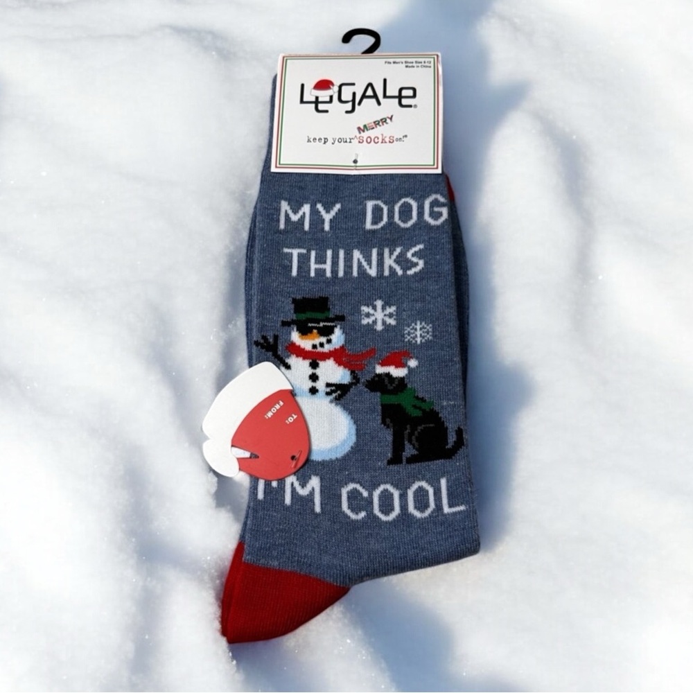 My Dog Thinks I’m Cool Socks NWT Holiday Snowman Gift Christmas Labrador